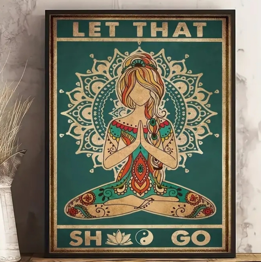 Bohemian Yoga Wall Art in Teal and Gold